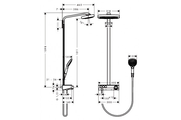 Душевая стойка Hansgrohe Raindance Select E 300 3jet Showerpipe хром, штанга 109.8 см