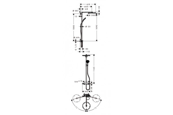 Душевая стойка Hansgrohe Raindance Select S 300 Showerpipe хром, штанга 108.3 см