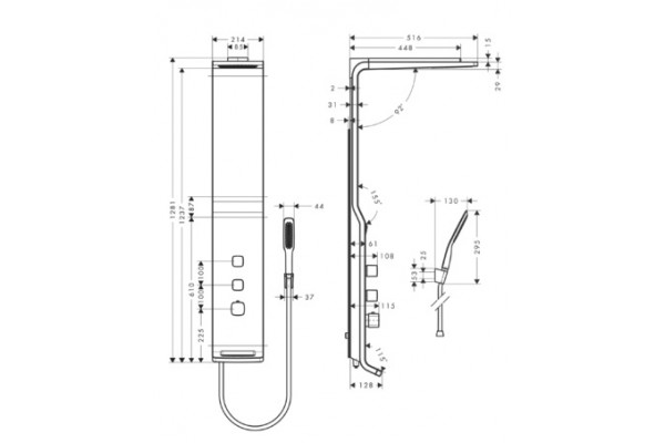 Душевая панель Hansgrohe Raindance Lift  шланг 160 см,  в стиле hi-tech