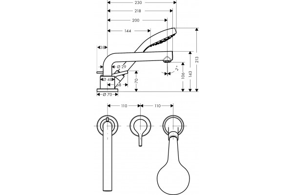 Смеситель Hansgrohe Talis S 72416000 на борт ванны однорычажный, хром