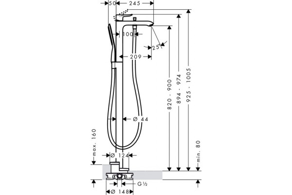 Смеситель Hansgrohe Metris 31471000 напольный однорычажный, хром