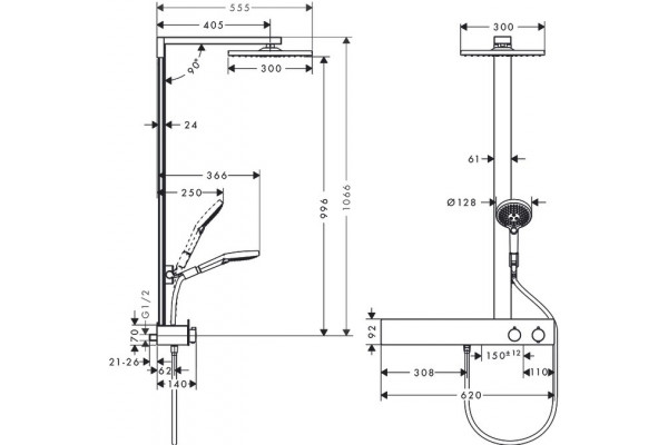 Душевая стойка Hansgrohe Raindance E Showerpipe 300 27363000 хром, штанга 106.6 см
