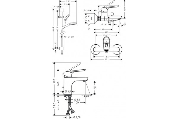 Душевой комплект Hansgrohe SET Logis E 70 (a) хром, шланг 160 см