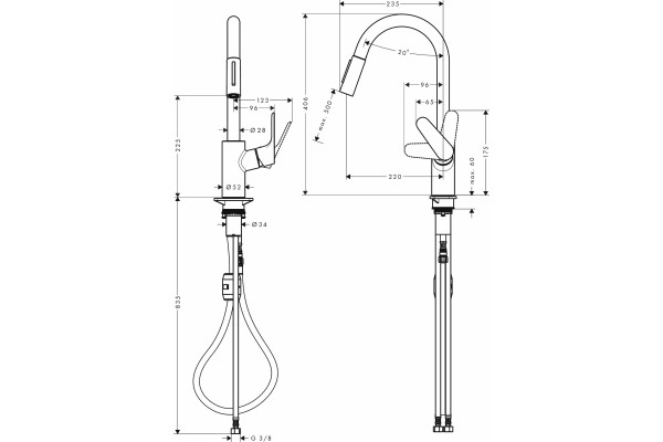 Смеситель Hansgrohe Focus 31815670 для кухонной мойки однорычажный, черный