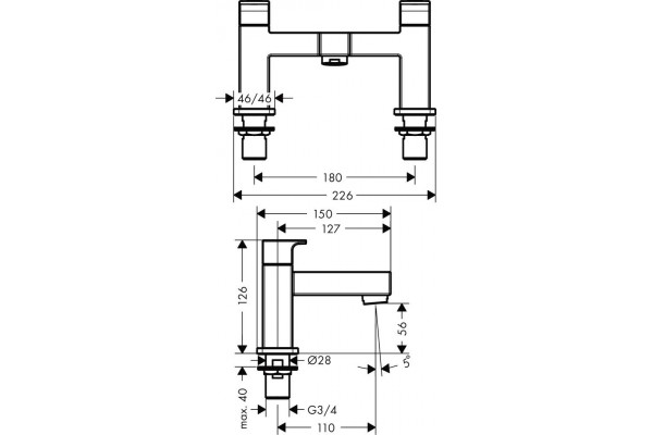 Смеситель Hansgrohe Vernis Shape 71452000 на борт ванны, хром, двухвентильный, длина излива 11 см