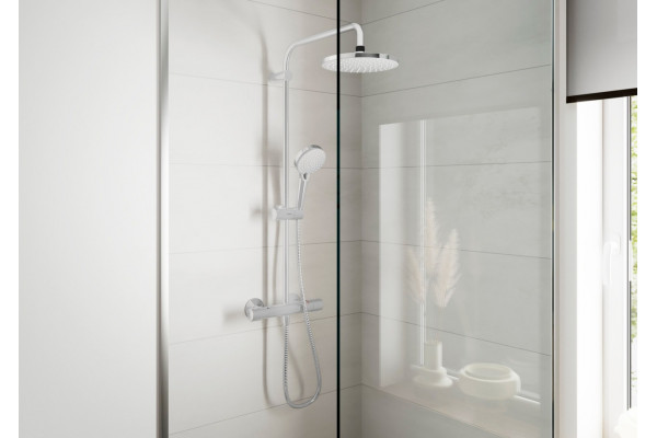 Душевая стойка Hansgrohe Vernis Shape 26318000 Showerpipe 200 1jet Green с термостатом, хром, штанга 117 см, шланг пластиковый 160 см