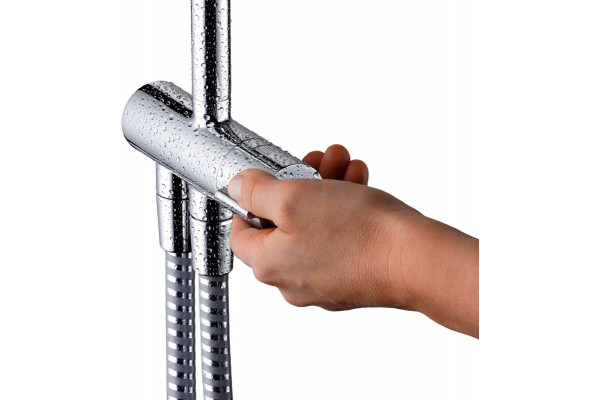 Душевая стойка Hansgrohe Vernis Shape 26289000 Showerpipe 230 1jet Reno EcoSmart хром цвет черный, штанга 116.7 см