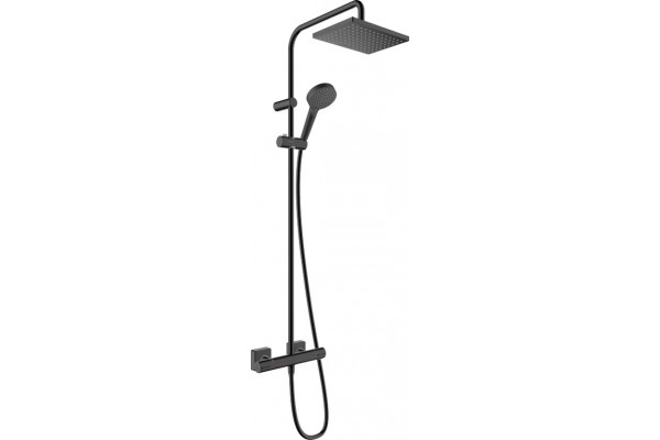 Душевая стойка Hansgrohe Vernis Shape 26286670 Showerpipe 230 1jet с термостатом, черный, штанга 117 см, шланг пластиковый 160 см