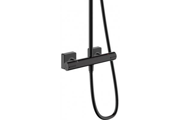 Душевая стойка Hansgrohe Vernis Shape 26286670 Showerpipe 230 1jet с термостатом, черный, штанга 117 см, шланг пластиковый 160 см
