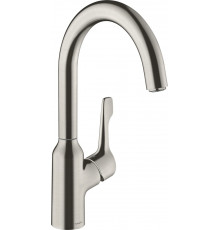 Смеситель Hansgrohe Focus M43 71812800 для кухонной мойки, сталь, однорычажный, высота излива 22.3 см