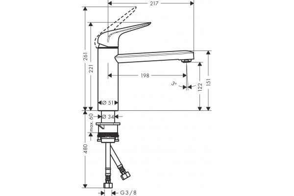 Смеситель Hansgrohe Focus M42 71806800 для кухонной мойки, сталь, однорычажный, высота излива 12.2 см
