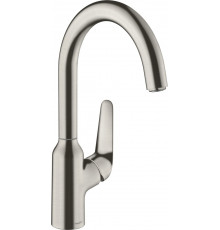 Смеситель Hansgrohe Focus M42 71802800 для кухонной мойки, сталь, однорычажный, высота излива 22.3 см