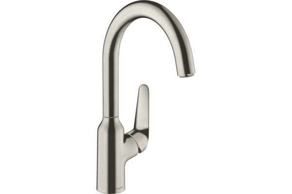 Смеситель Hansgrohe Focus M42 71802800 для кухонной мойки, сталь, однорычажный, высота излива 22.3 см