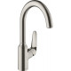 Смеситель Hansgrohe Focus M42 71802800 для кухонной мойки, сталь, однорычажный, высота излива 22.3 см
