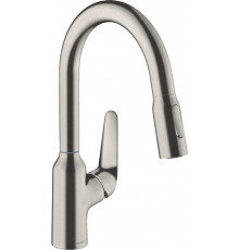 Смеситель Hansgrohe Focus M42 71801800 для кухонной мойки, сталь, однорычажный, высота излива 18.3 см
