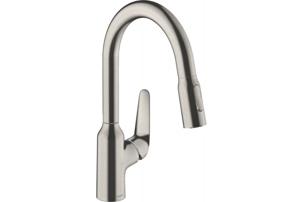 Смеситель Hansgrohe Focus M42 71801800 для кухонной мойки, сталь, однорычажный, высота излива 18.3 см