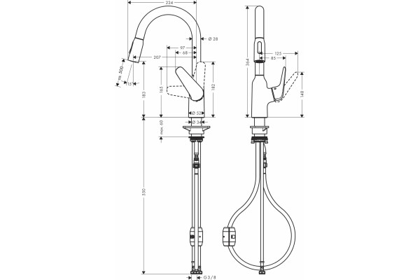 Смеситель Hansgrohe Focus M42 71801800 для кухонной мойки, сталь, однорычажный, высота излива 18.3 см