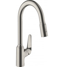 Смеситель Hansgrohe Focus M42 71800800 для кухонной мойки, сталь, однорычажный, высота излива 21.9 см