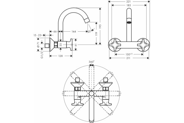 Смеситель Hansgrohe Logis M32 71286000 для кухонной мойки, хром, двухвентильный, длина излива 21 см