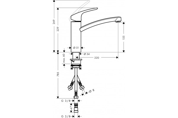 Смеситель Hansgrohe Focus M41 31804000 для кухонной мойки, хром, однорычажный, высота излива 15.5 см