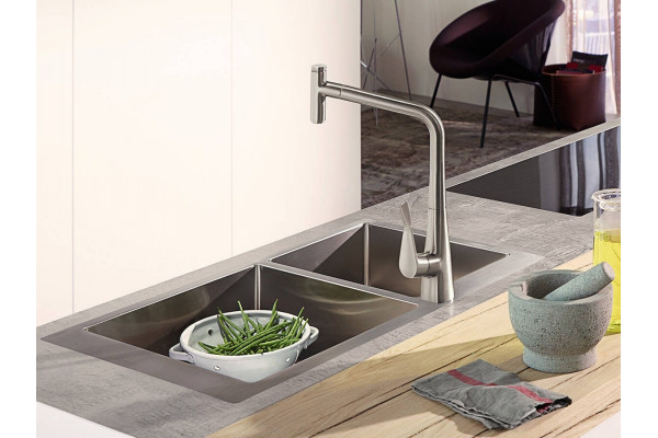 Смеситель Hansgrohe Metris Select M71 14857000 для кухонной мойки, хром, высота излива 23.8 см, длина излива 20.8 см