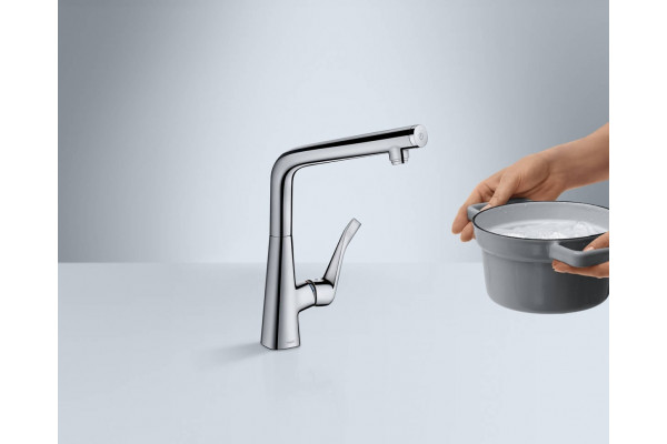 Смеситель Hansgrohe Metris Select M71 14847000 для кухонной мойки, хром, высота излива 25.3 см, длина излива 20.8 см
