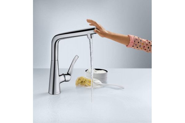 Смеситель Hansgrohe Metris Select M71 14847000 для кухонной мойки, хром, высота излива 25.3 см, длина излива 20.8 см