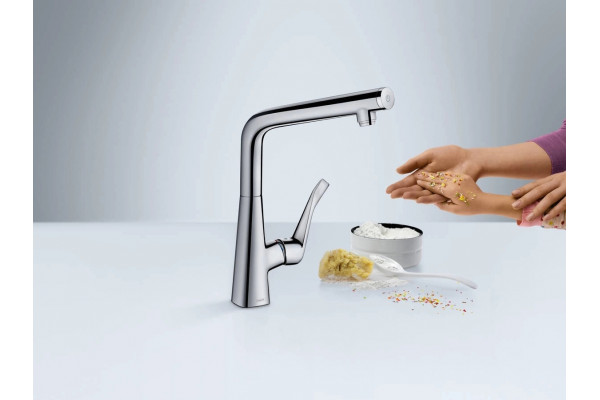 Смеситель Hansgrohe Metris Select M71 14847000 для кухонной мойки, хром, высота излива 25.3 см, длина излива 20.8 см
