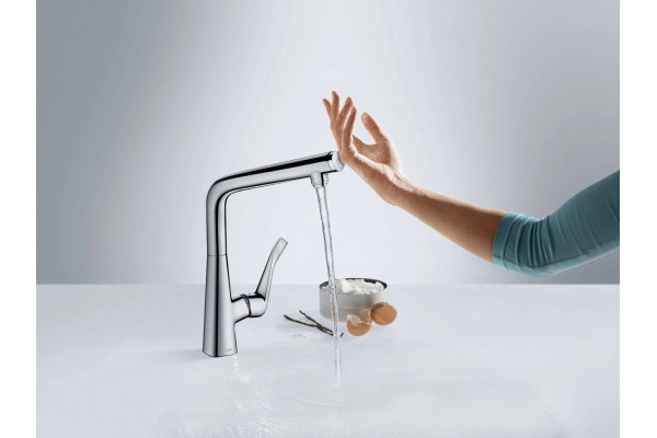 Смеситель Hansgrohe Metris Select M71 14847000 для кухонной мойки, хром, высота излива 25.3 см, длина излива 20.8 см