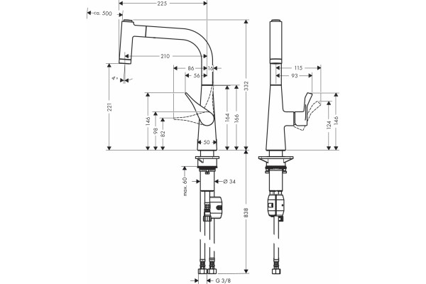 Смеситель Hansgrohe Metris M71 14834000 для кухонной мойки, хром, высота излива 22.1 см, длина излива 21 см