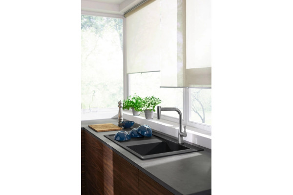 Смеситель Hansgrohe Metris M71 14834000 для кухонной мойки, хром, высота излива 22.1 см, длина излива 21 см