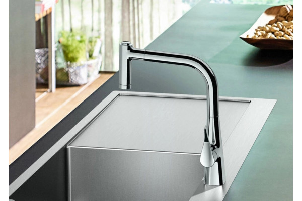 Смеситель Hansgrohe Metris M71 14834000 для кухонной мойки, хром, высота излива 22.1 см, длина излива 21 см