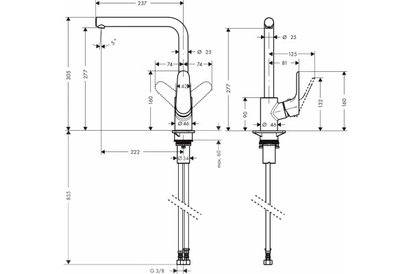 Смеситель Hansgrohe Focus M41 31827800 для кухонной мойки, сталь, однорычажный, высота излива 27.7 см