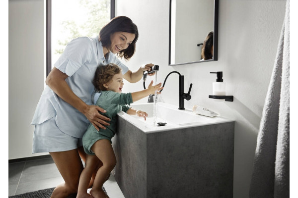 Смеситель Hansgrohe Finoris 230 76063670 для раковины, матовый черный, однорычажный, высота излива 22.9 см
