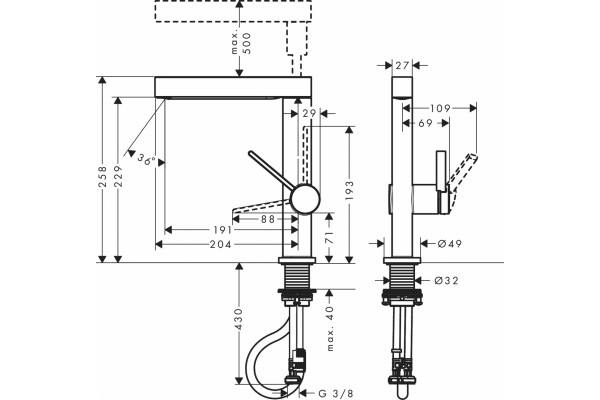Смеситель Hansgrohe Finoris 230 76063000 для раковины, хром, однорычажный, высота излива 22.9 см