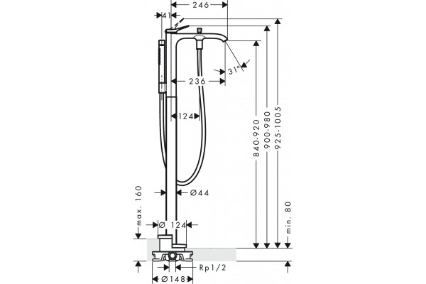 Смеситель Hansgrohe Vivenis 75445000 напольный, хром, однорычажный, длина излива 23.6 см