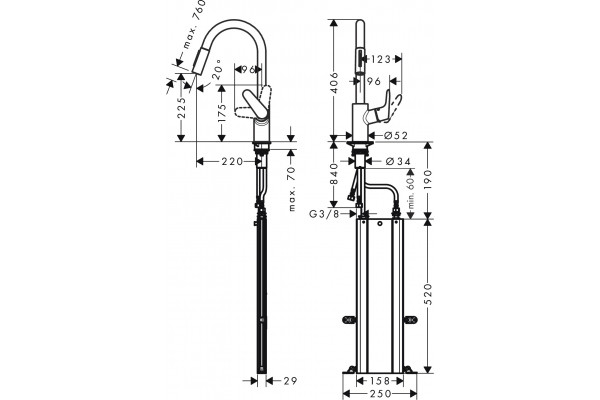 Смеситель Hansgrohe Focus M41 73880000 для кухонной мойки, хром, однорычажный, высота излива 22.5 см