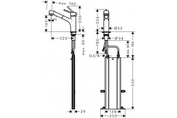 Смеситель Hansgrohe Talis M52 73860000 для кухонной мойки, хром, однорычажный, высота излива 16.5 см