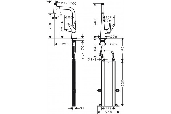 Смеситель Hansgrohe Talis Select M51 73853000 для кухонной мойки, хром, однорычажный, высота излива 28.8 см