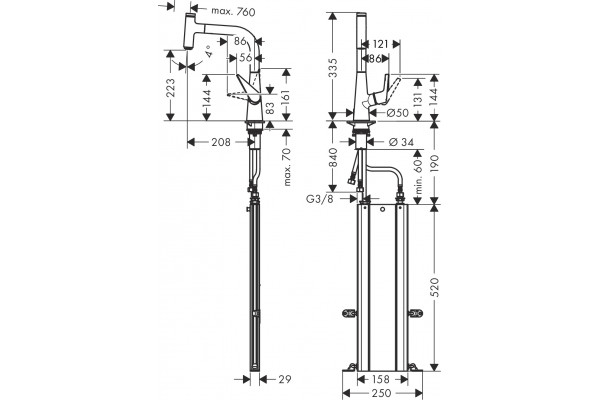 Смеситель Hansgrohe Talis Select M51 73852000 для кухонной мойки, хром, однорычажный, высота излива 22.3 см