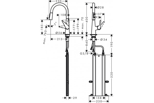 Смеситель Hansgrohe Talis M51 73851800 для кухонной мойки, сталь, однорычажный, высота излива 18.5 см