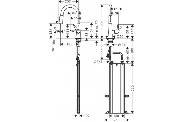Смеситель Hansgrohe Talis M51 73850800 для кухонной мойки, сталь, однорычажный, высота излива 15.2 см