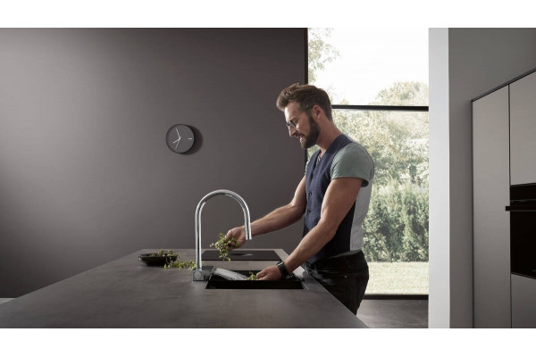 Смеситель Hansgrohe Aquno Select M81 73831000 для кухонной мойки, хром, однорычажный, высота излива 16.5 см