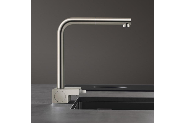 Смеситель Hansgrohe Aquno Select M81 73830800 для кухонной мойки, сталь, однорычажный, высота излива 25 см
