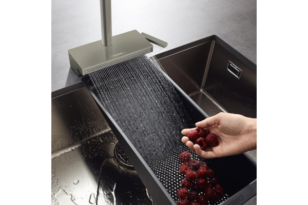 Смеситель Hansgrohe Aquno Select M81 73830800 для кухонной мойки, сталь, однорычажный, высота излива 25 см
