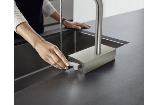 Смеситель Hansgrohe Aquno Select M81 73830800 для кухонной мойки, сталь, однорычажный, высота излива 25 см