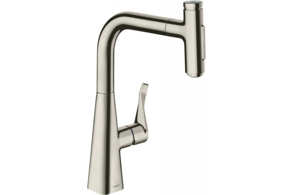 Смеситель Hansgrohe Metris Select M71 73822800 для кухонной мойки, сталь, однорычажный, высота излива 23.8 см