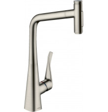 Смеситель Hansgrohe Metris Select M71 73820800 для кухонной мойки, сталь, однорычажный, высота излива 33.3 см