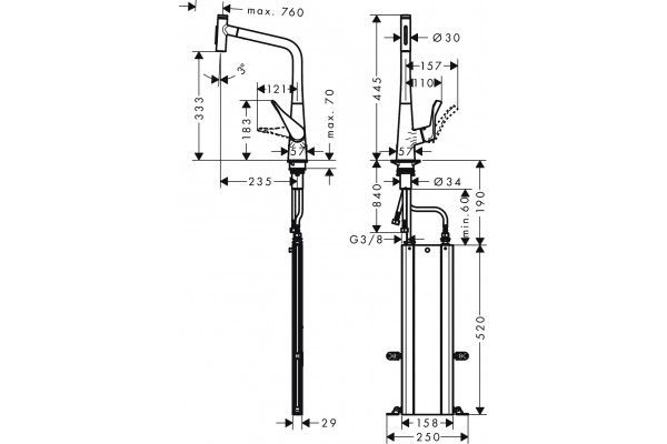 Смеситель Hansgrohe Metris Select M71 73816000 для кухонной мойки, хром, однорычажный, высота излива 33.3 см