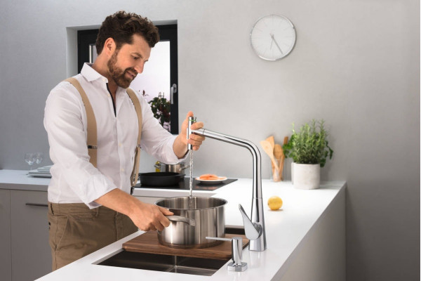 Смеситель Hansgrohe Metris Select M71 73816000 для кухонной мойки, хром, однорычажный, высота излива 33.3 см